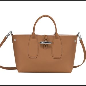 Lonchamp brown roseau medium leather tote